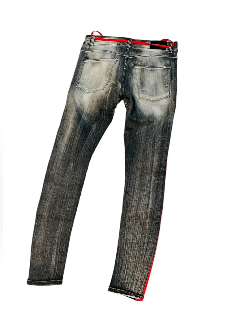 Focus NWOT Slim Fit Blue Distressed Jeans with Red & Purple Stripe - Picture 8 of 13